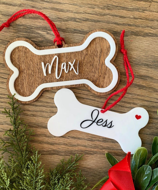 Personalized dog bone Christmas ornament