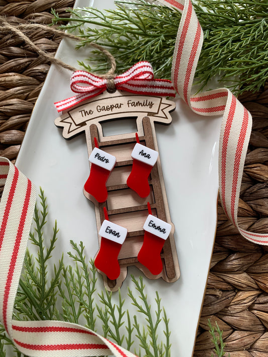 Ladder Christmas ornament with stockings