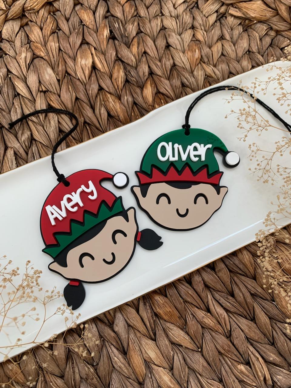 Personalized Elf ornaments, elf gift ideas