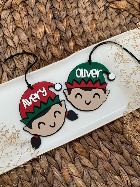 Personalized Elf ornaments, elf gift ideas