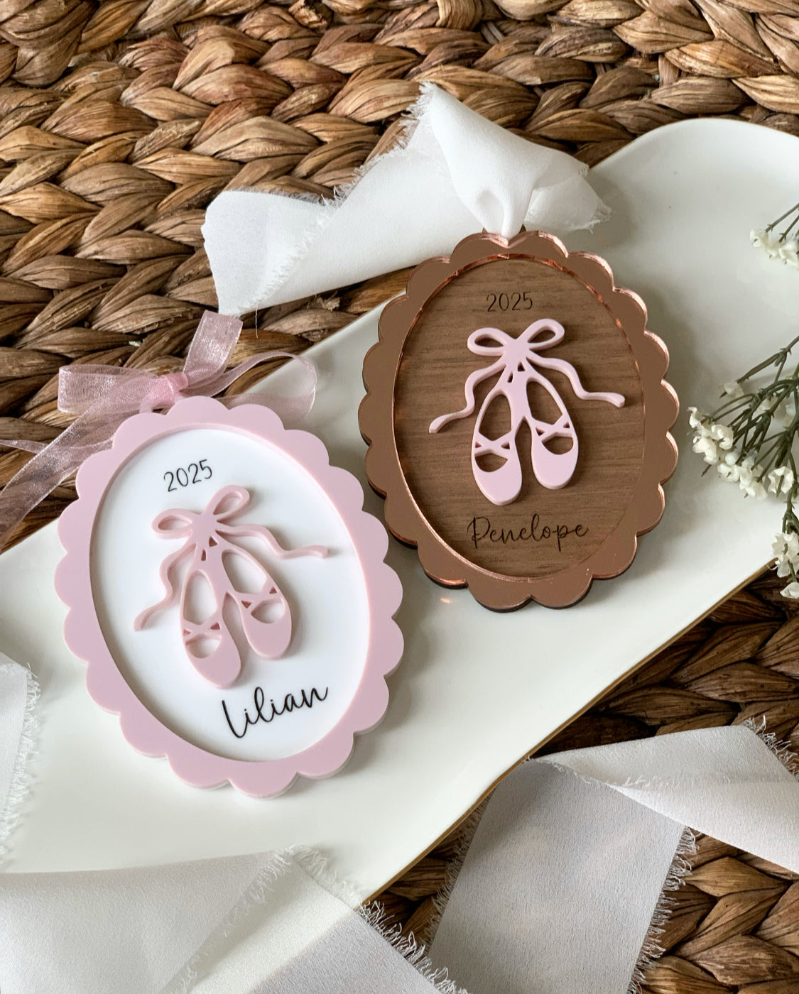 Scalloped Ballerina Christmas Ornament, ballet slippers keepsake