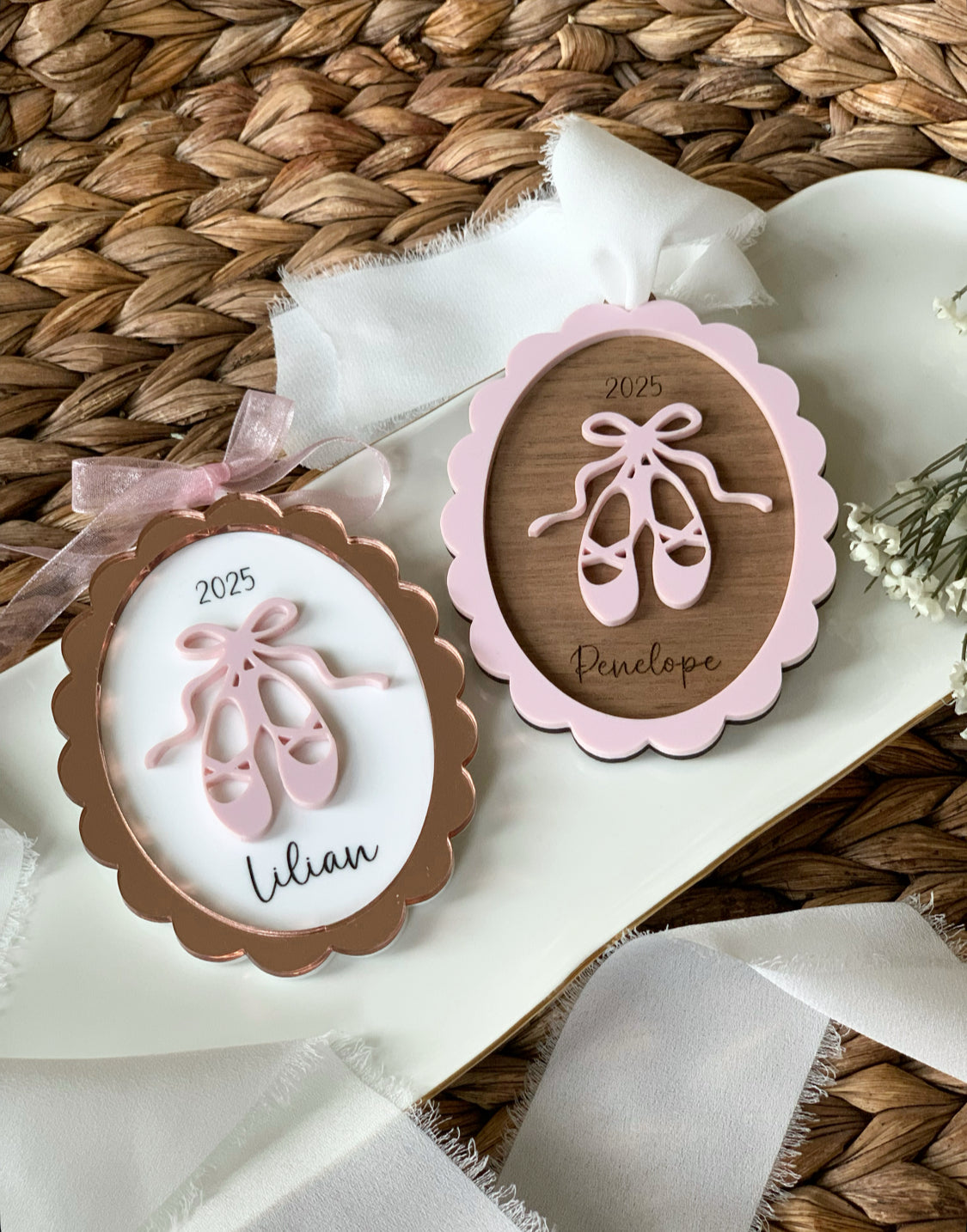 Scalloped Ballerina Christmas Ornament, ballet slippers keepsake