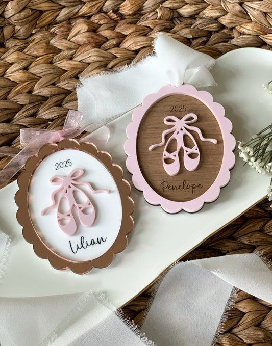 Scalloped Ballerina Christmas Ornament, ballet slippers keepsake