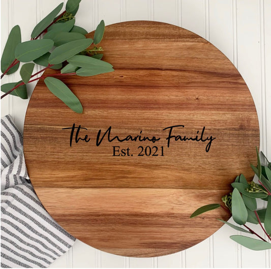 Acacia Wood Butcher Block - Personalized w/family name