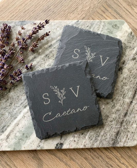 Initials & Family Name - Slate Coasters (set of 4) 4in x 4in