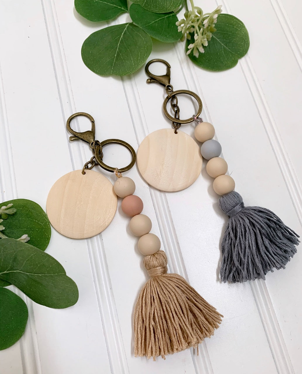 Silicone Beaded Keychain with personalized wood disc