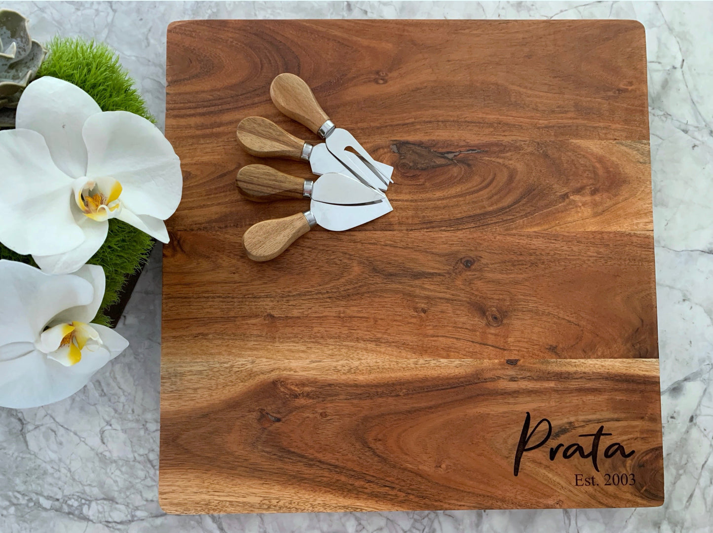 Acacia Wood Butcher Block - Personalized w/family name