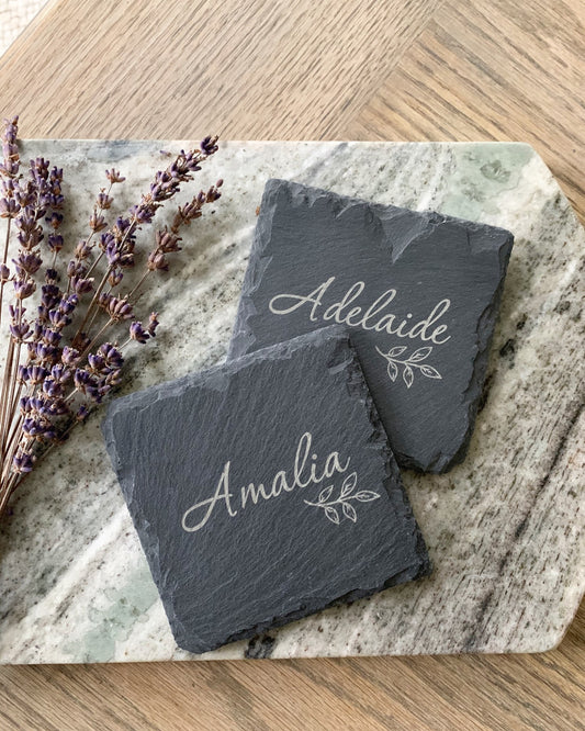Name on Slate Coasters (set of 4) 4in x 4in