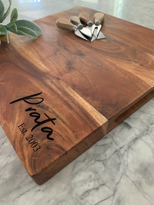 Acacia Wood Butcher Block - Personalized w/family name